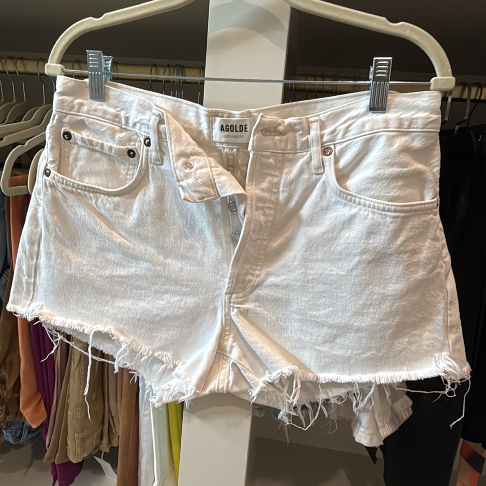 AGOLDE white denim shorts